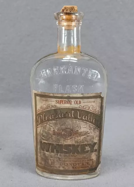 Labeled Pleasant Valley Whiskey J.H. Donovan Strap Sided Flask Washington DC
