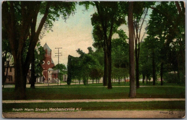 1909 Mechanicville, New York Postcard "South Main Street" Downtown Scene
