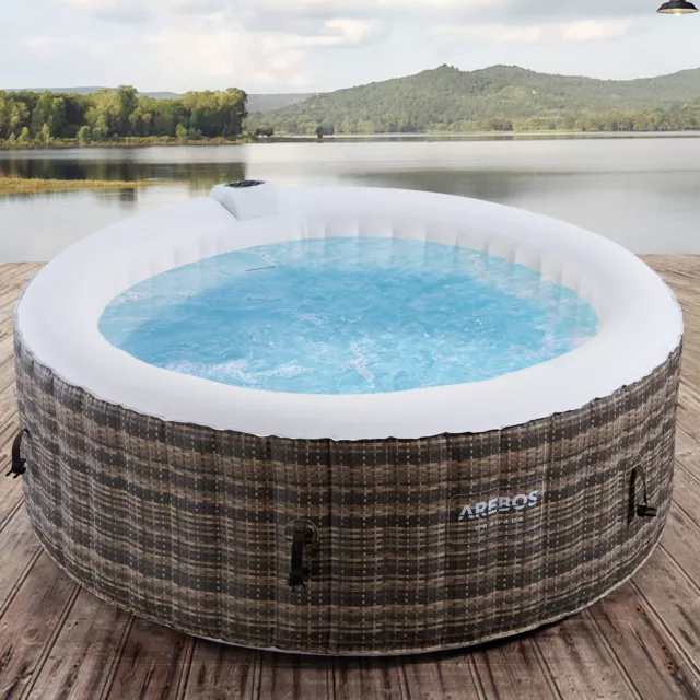 AREBOS Spa Gonflable Piscine Bien-être Chauffage Massage Gonflable Rotin ⌀180 cm