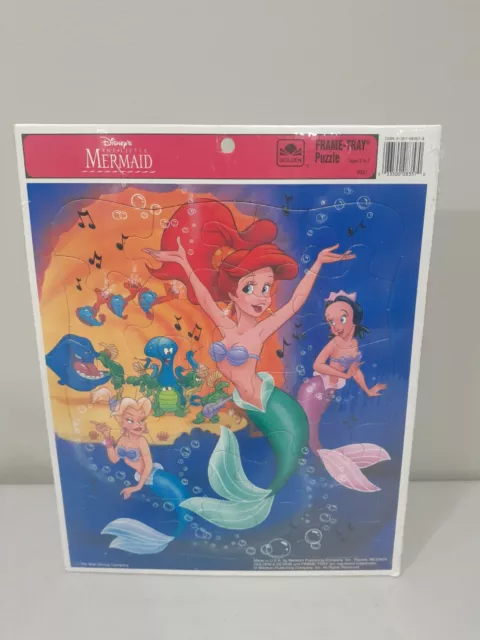 Vintage 1990s Disney's The Little Mermaid Golden Frame Tray Puzzle New HTF Image