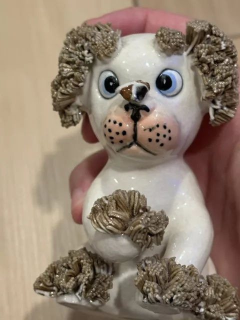 Vintage Spaghetti Puppy Dog Figurine Japan White Brown Poodle Please See Pics