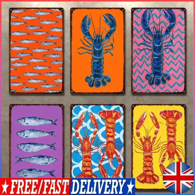 6Pcs Marine Life Vintage Metal Plate Rectangular Iron Painting Kit Decor 20x30cm