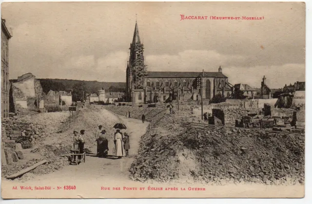 BACCARAT - Meurthe and Moselle - CPA 54 - Bridge Street and Post-War Church