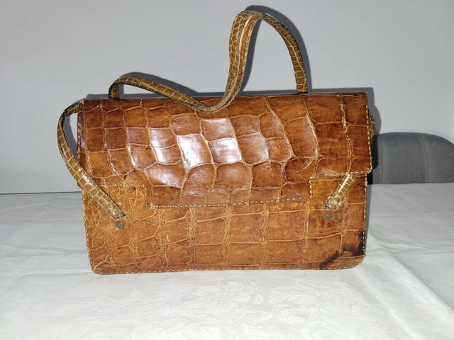 Sac à Main Sonia Rykiel En Cuir Façon Crocodile Noir - Fermoir Doré - Vintage, Occasion Très Bon état