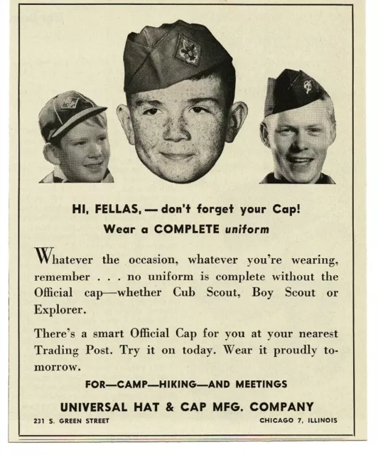 1965 UNIVERSAL HAT official Boy Cub Scout Explorer cap Vintage Print Ad