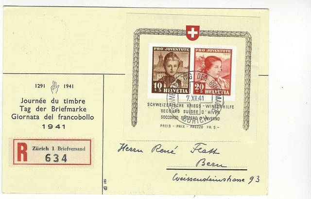 1941 Swiss Souvenir Sheet On Card 1941 Swiss Souvenir Sheet On Card