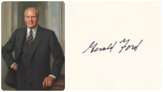 38th President of the United States GERALD FORD Hand Signed Card from 1987