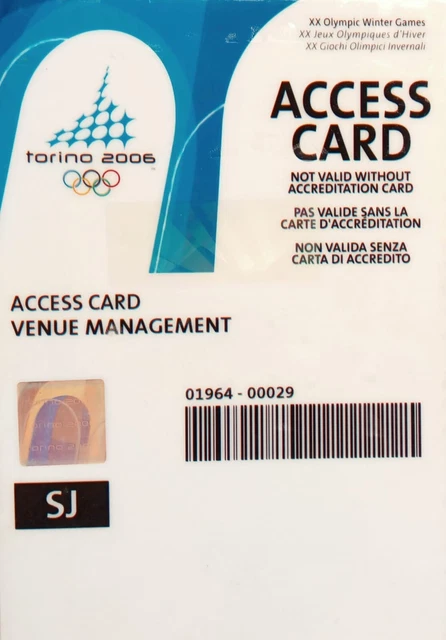 Access Card Venue Management Torino 2006 Olympic Games Pass Perfetto