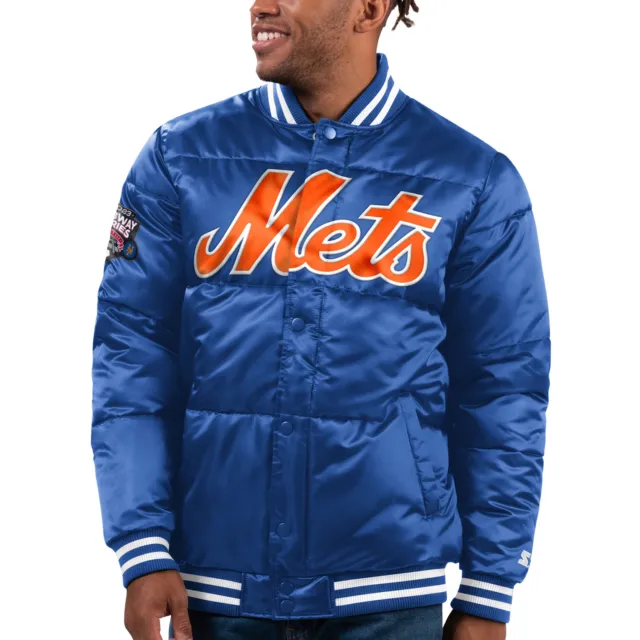 Men's Starter Royal New York Mets Bronx Satin Full-Snap Bomber Jacket
