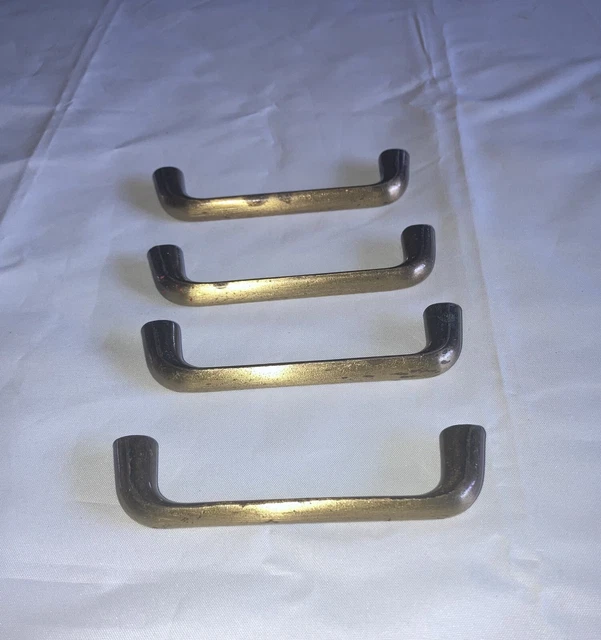 Lot 4 Vintage Solid Brass Cabinet Drawer Pull Bar Handle 3.5” Dresser Desk Atlas