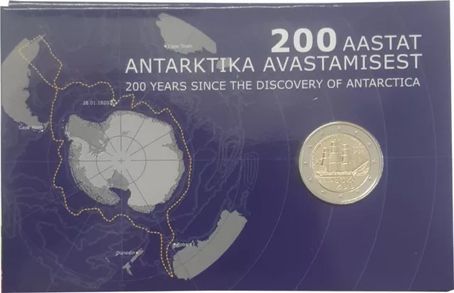 2 Euro Estland 2020 BU st 200 Jahre Entdeckung der Antartkis Blister Coincard