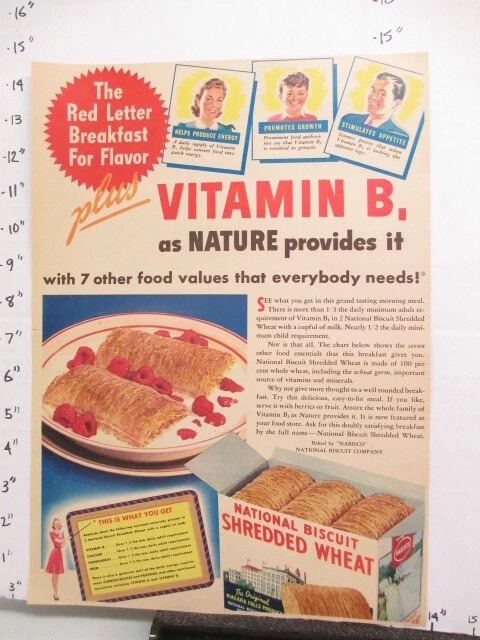 newspaper ad 1941 NYSN Nabisco cereal box Shredded Wheat vitamin B1