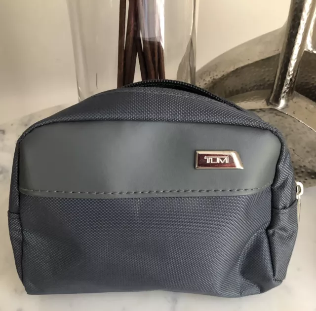 TUMI for Delta Grey Logo Hard Shell Amenity Travel Case Kit Zippered Pouch