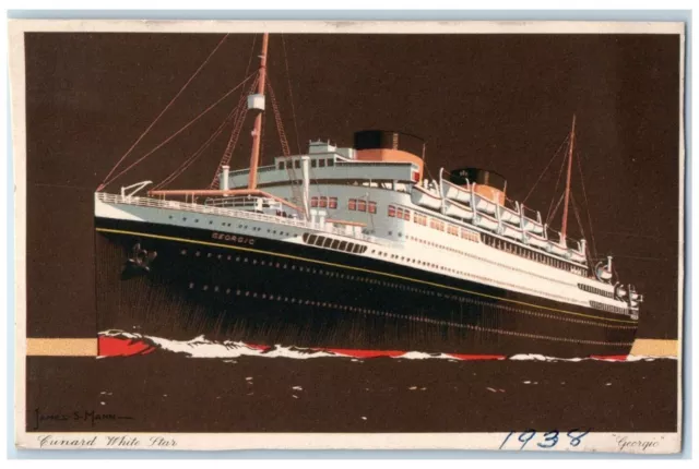 c1938 Cunard White Star Georgic Steamer Cruise Ship Vintage Antique Postcard
