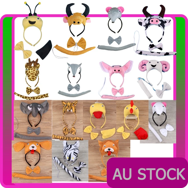 KIDS 3D ANIMAL Headband Bow Tie Tails Set Costume Zoo Party Child Book