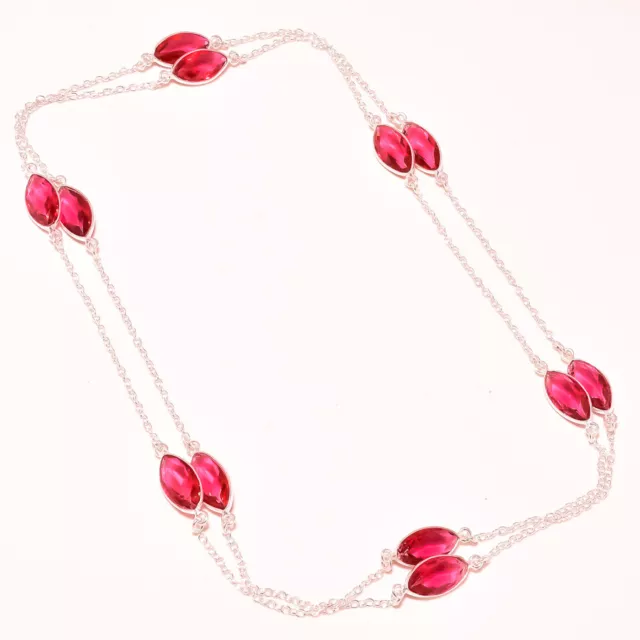 Pink Rubellite Faceted Handmade Gemstone Fashion Jewelry Necklace 36" CH 3602