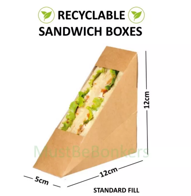 Kraft Cardboard Sandwich Wedge ~ Cafe Takeaway Box Packs ~ Standard Fill Wedges