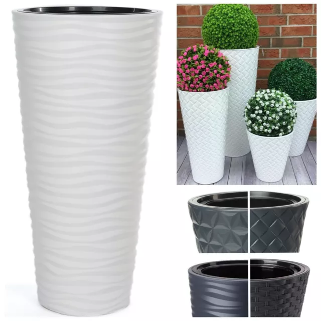 Blumenkübel Slim Rund Welle Rattan Pflanzkübel 4 Modelle 4 Größen Anthrazit Weiß