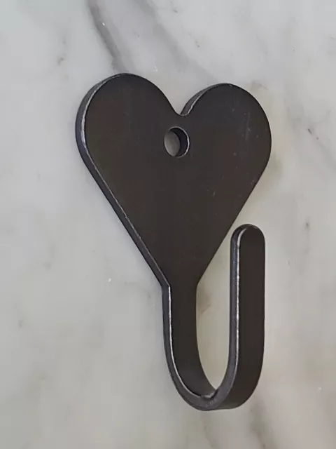Amish made black solid heart wall hook w/ mounting screw - durable wrought iron