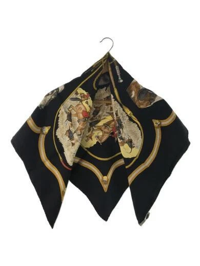 HERMES Scarf   Silk   Black   Total Pattern   Women s   Kare 90   Hunting   Do