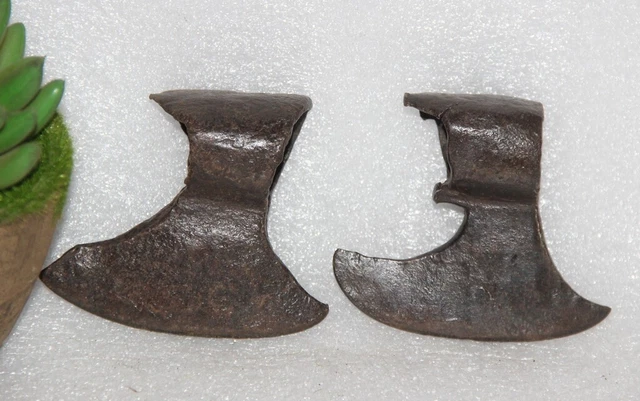 1850's Antique 2PC Hand Forged Solid Iron Axe Head Nice Shape 13597