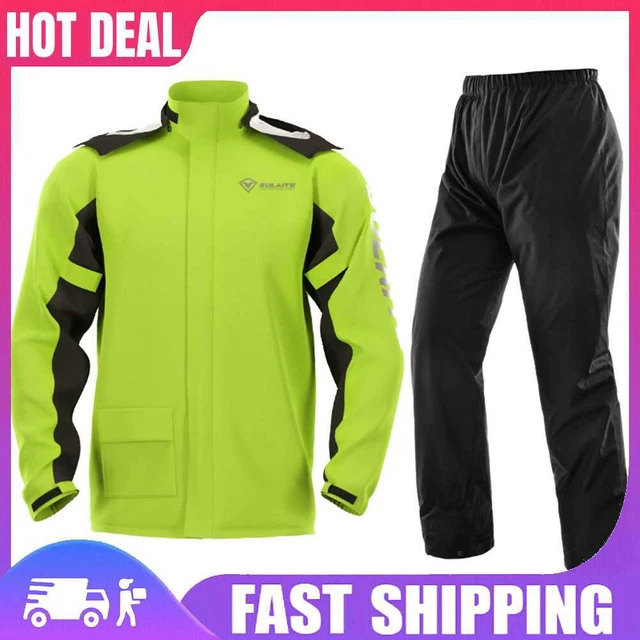 SULAITE Motorcycle Rain Jacket + Rain Pants with Shoe Covers Green (XXXL)