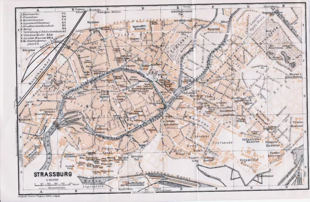 Strasbourg Straßburg 1914 kl. orig. Stadtplan + frz. Reisef. (4 S.) cafés vin