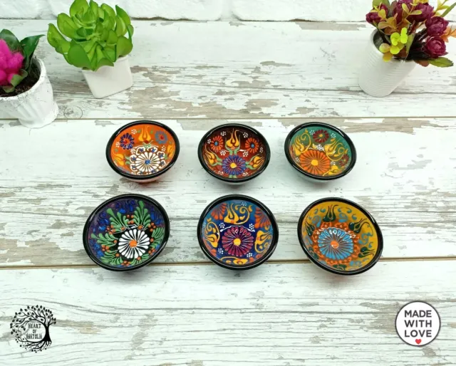 7 pcs Embossed Handmade Painted Black & Colorful Vintage Bohemian Ceramic Bowls