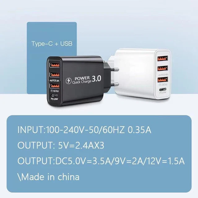 1 chargeur 3USB + tête de chargement type-c, adaptateur multi-téléphone