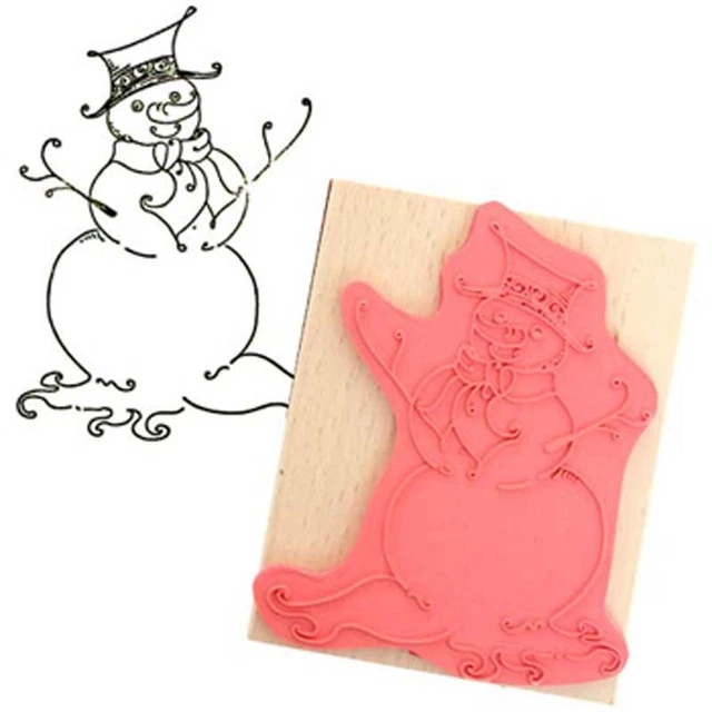 Create & Craft STYLISED SNOWMAN Rubber Ink Stamp on Beech Block - Free UK P&P