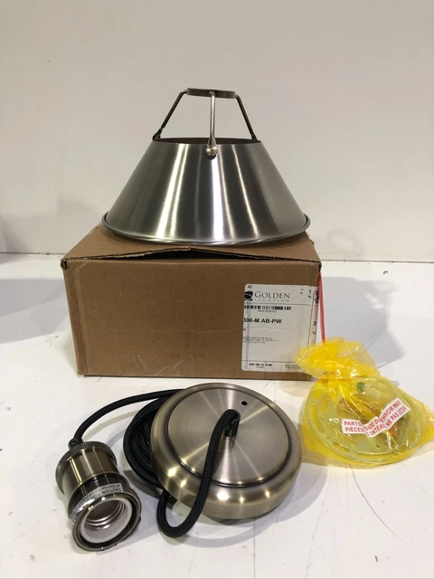 Golden Lighting Orwell 1-Light Aged Brass Pendant Pewter Shade 3306-M AB-PW