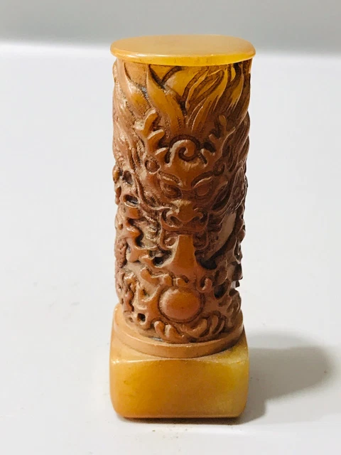 Noble old natural shoushan stone handwork carved dragon loong statue seal stamp