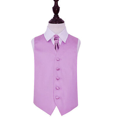 DQT Satin Plain Solid Lilac Boys Wedding Waistcoat & Cravat Set