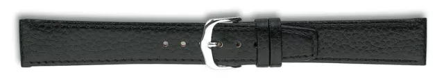 Clip Uhrenarmband für feste Stege Leder Büffelnarbung Schwarz 18mm 20mm