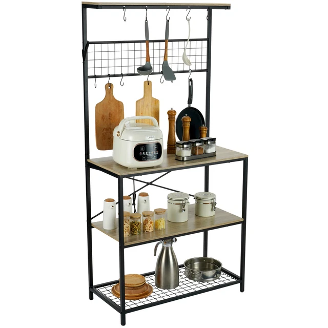Scaffale Cucina TREETALK Backers - 4 Ripiani, Cestino, 12 Ganci, Piano Per Microonde - Foto 9