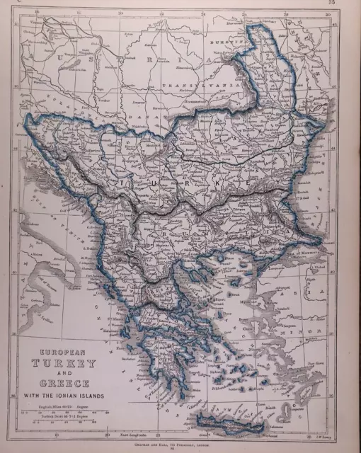 Rare 1853 Map ~ TURKEY & GREECE, CANDIA - IONIAN ISLANDS ~ (9.5x12) -#1597