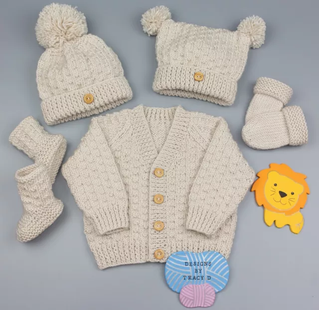 Baby Knitting Patterns Cardigan, Hat, Mitts and Booties from Designs By Tracy D