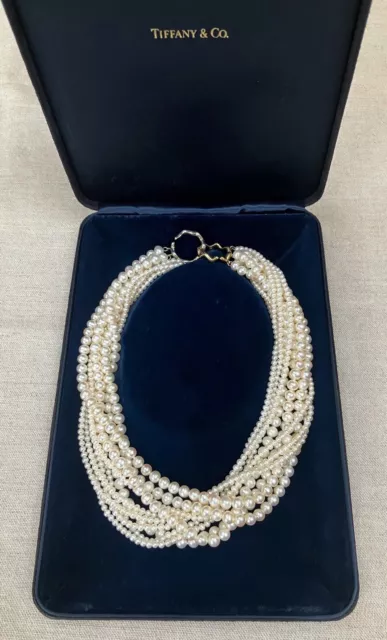 Vintage Tiffany & Co Paloma Picasso 10 Strand Cultured Pearl Necklace, 18ct Gold