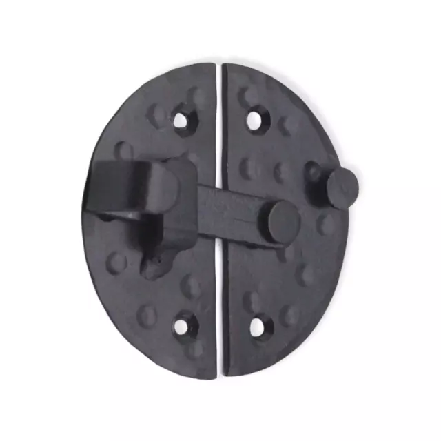 Cupboard Door Latch Catch Lock Handforged Wrought Iron Round Shape Rustic Black