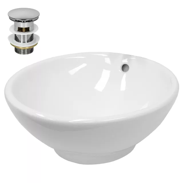 Lavamanos de ceramica redondo lavabo para aseo con juego de drenaje 420 x 170 mm