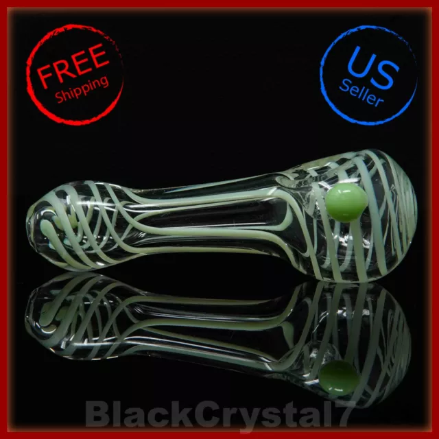 4.5" Handmade Crystal Clear Neon Green Swirl Tobacco Smoking Bowl Glass Pipes