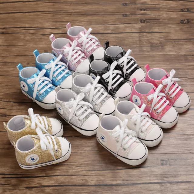 Scarpe Pram neonato neonato bambino bambina paillettes scarpe da ginnastica pre walker