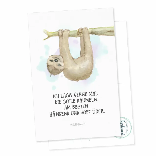 Postkarte Faultier - Ich lass gerne mal die Seele baumen. Am Besten hängend und