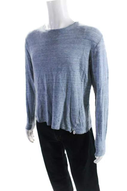 Rag & Bone Mens Long Sleeve Knit Crew Neck Tee Shirt Blue Linen Size Large 2