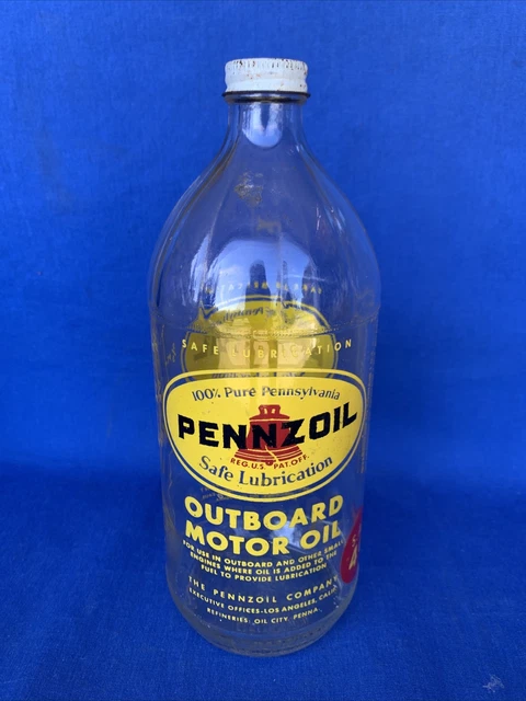 Vintage Pennzoil Outboard Motor Oil Quart Glass Bottle 40 SAE ACL Paint Label