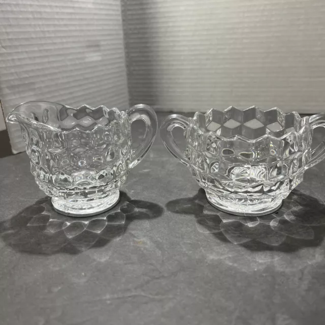 Jeannette Glass Company Cube/Cubist Pattern Creamer And Open Sugar Bowl Vintage