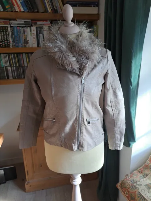 D12 River Island Girls Age 12 Years Gorgeous Faux Leather Jacket Taupe Beige