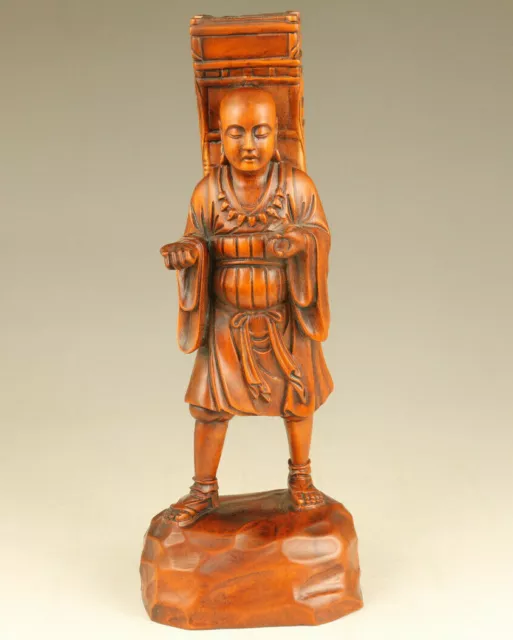 chinese old boxwood hand carved Xuanzang Buddha statue netsuke table decoration