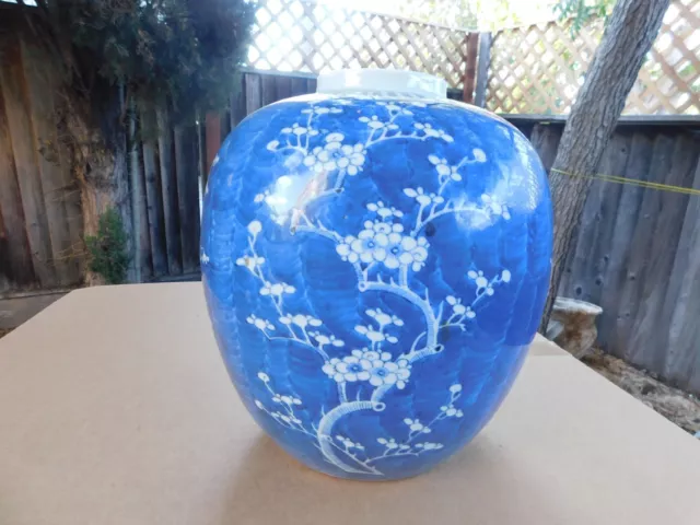 BIG ANTIQUE CHINESE Qing Dynasty Blue White Ice Blum Blossom Porcelain ...
