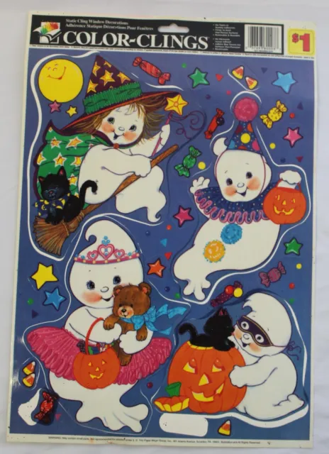 Vintage 2000s Halloween Window Cling Decorations Pumpkin Ghost Witch Clown Candy